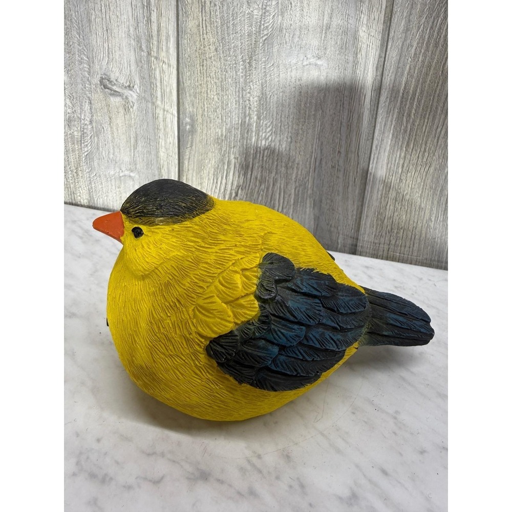 Yellow Goldfinch Bird Figurine Round Chubby Decorative Resin Statue 6 Inch